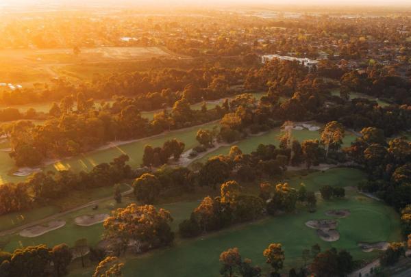 Sunrise drone shot at Huntingdale Golf Club, Melbourne, Victoria © Great Golf Courses of Australia