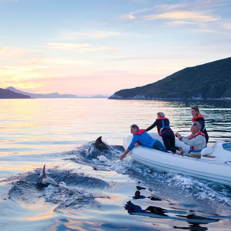 On Board's expedition vessel Odalisque III anchored at the entrance to Port Davey, Southwest National Park, Tasmania © Mark Daffey/Tourism Australia