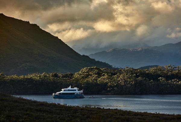 On Board's expedition vessel Odalisque III on mooring in Bathurst Harbour, Southwest National Park, Tasmania © Tourism Australia