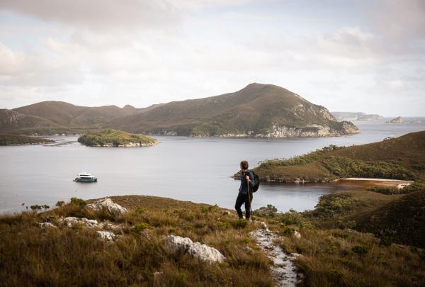 A person hiking in Southwest National Park, Tasmania © Tourism Australia