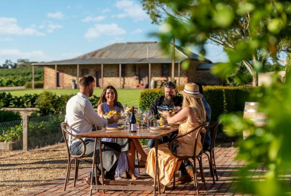 Group outdoor dining at St Hugo, Rowland Flat, Barossa Valley, South Australia © St Hugo