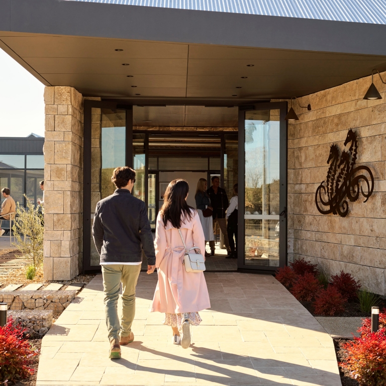 Couple entering Taylors Wines cellar door, Clare Valley, South Australia © Taylors Wines