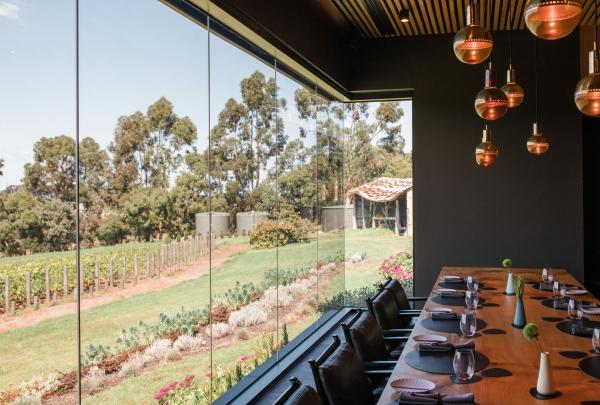 Indoor dining setting at Ten Minutes by Tractor, Main Ridge, Mornington Peninsula, Victoria © Tourism Australia