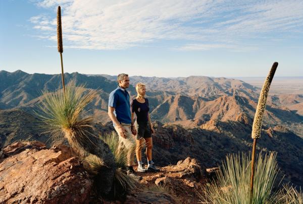 Couple looking at the view from Sillers Lookout, The Arkaba Walk, Flinders Ranges, South Australia © Tourism Australia