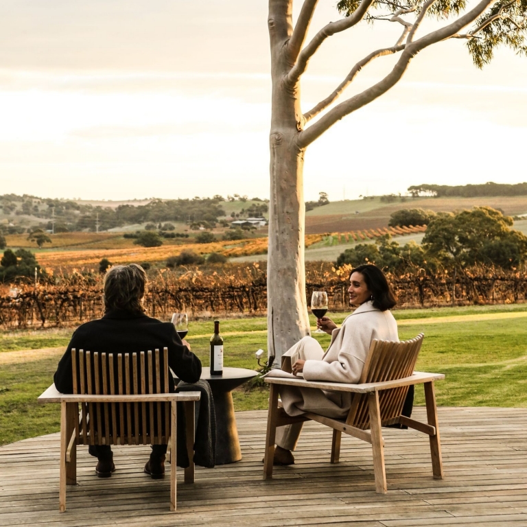 Two people drinking wine at The Louise, Barossa Valley, South Australia © Tourism Australia