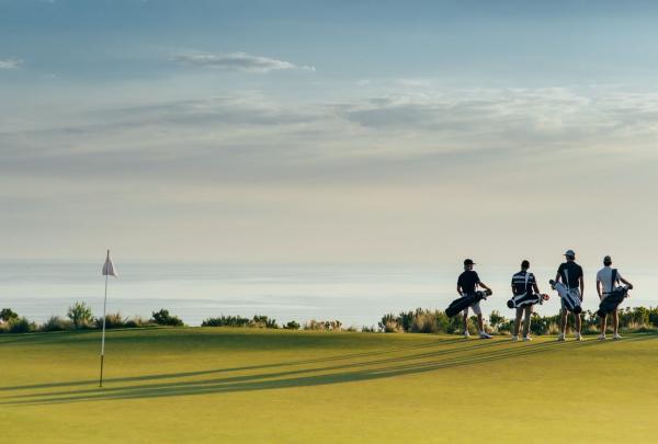 Golfers looking out over the view at The National 7th Hole, The National Golf Club, Cape Schanck, Victoria © Great Golf Courses of Australia