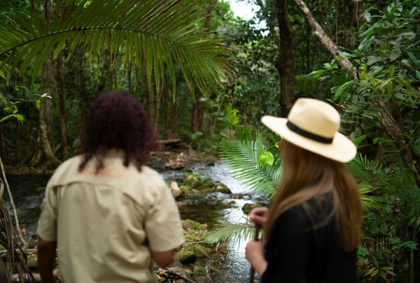 Woman on a guided tour and Dreamtime Walk through Mossman Gorge, Far North Queensland, Queensland © Tourism Australia