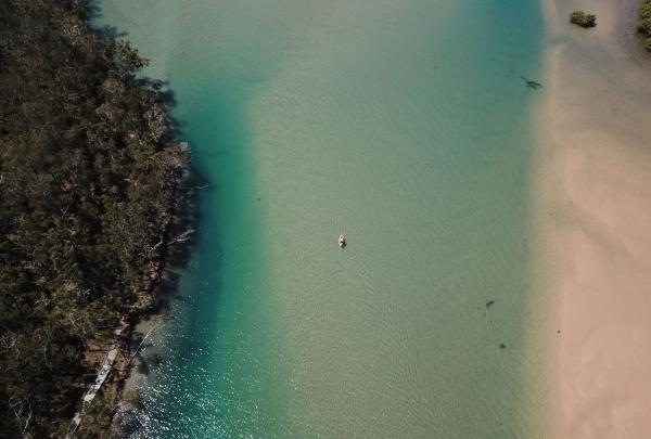 Aerial view of kayaker tour by Wajaana Yaam Gumbaynggirr Adventure Tours, Coffs Harbour, New South Wales © Tourism Australia