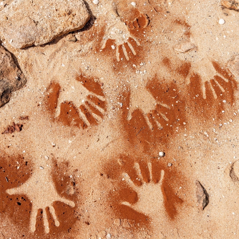 Hand prints, Wula Gura Nyinda Eco Cultural Adventures, Shark Bay, Western Australia © Tourism Australia